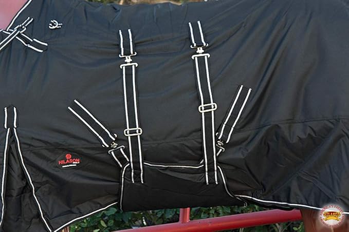HILASON Black 82 in 1200D Winter Waterproof Poly Horse Turnout Blanket Belly Wrap