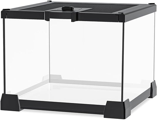 Mini Glass Terrarium Tank 8"x8"x6" with Top-Opening Mesh Lid, 360° Clear View, Ventilated Enclosure for Tarantulas, Jumping Spiders, Isopods, Froglets, & Small Reptiles