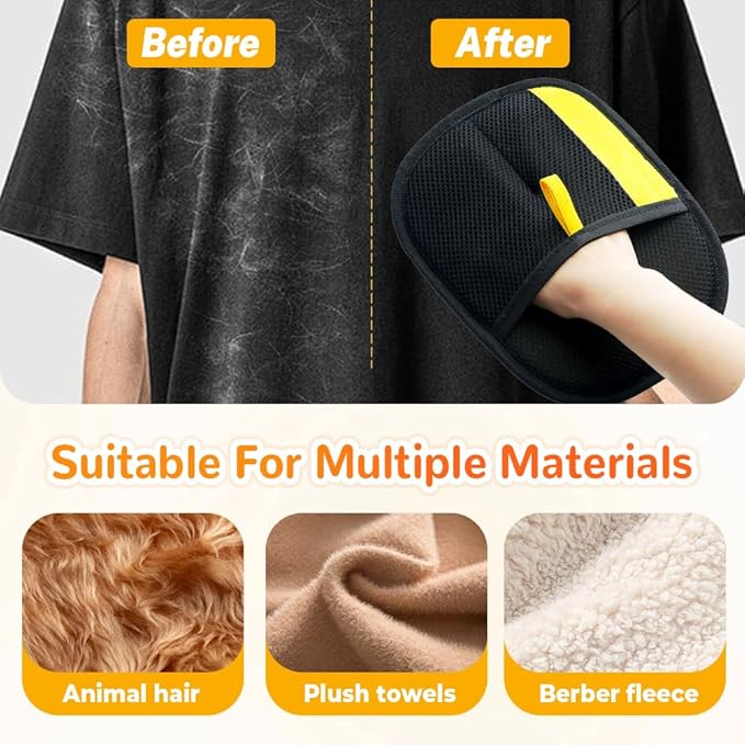 2025 Thickened and Powerful Pet Hair Removal Glove, Pet Grooming Gloves for Cats and Dogs, Washable and Reusable Pet Hair Remover Glove (Yellow)