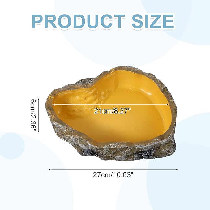 Reptile Food Bowl, Reptile Feeding Dish Corner Bowl Water Resin Rock Worm Feeder Dish l (10.6 in, Yellow), Intended for Lizards/o/Scaled Pet/Leopard o/Spiders