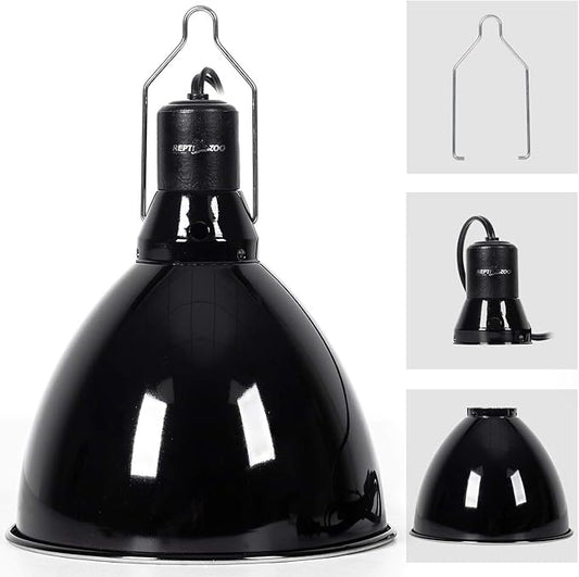 REPTI ZOO 8.5 inch Reptile Light Fixture 200W 2 in 1 E26 Base with Removable Ceramic Socket with On Off Toggle Switch in Black,Aquarium Dome Reptile UVB Light Socket Fixture (Without Bulbs)