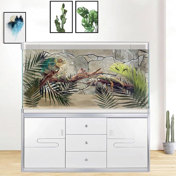 60X24IN Marble Aquarium Background, Art Marble Aquarium Background, Natural Marble Glass Terrarium Background with 8 EVA Double-Sided Tape