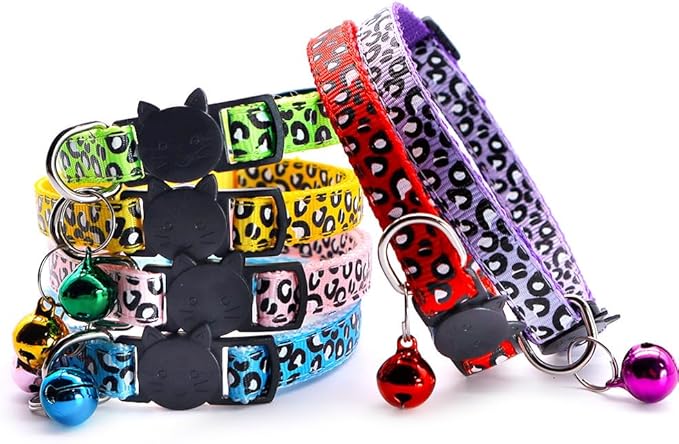 Reflective 2 Pack Breakaway Cat Collars with Bell Leopard Pattern Cute Kitty Adjustable 7.5-12.5 Inch Safe Kitten Collars Charms (Blue)