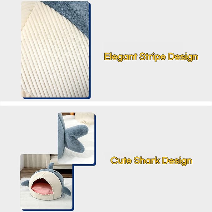 Shark Cat House, Shark Shaped Kennel, Kitten Bed Hideout House, Covered Shark Head Shaped Indoor Pet Nest for Cat, Small Dogs (Blue, L(18.5 * 17.7 * 13.4 in))