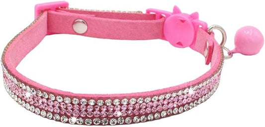 THAIN Basic Adjustable Cat Collar Bling Diamond Breakaway with Bell for Kitten Girl boy (Pink)