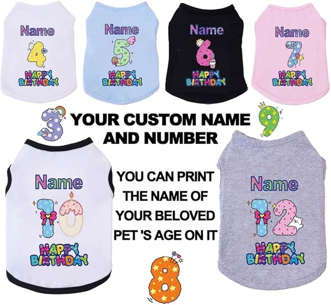Custom Dog Birthday Shirt,Personalized Pet Apparel Print with Name Age Number,Pet Birthday Outfit,Lightweight Breathable Cotton Vest for Small Medium Large Dogs Cat (Blue, X-Large)