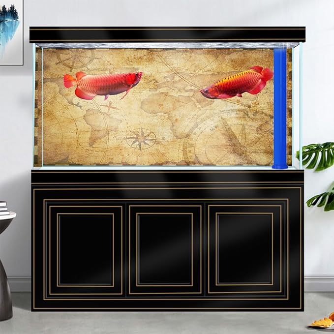 36X24IN Retro Old Travel World Map Terrarium Background, Art Parchment Pirate Treasure Map Reptile Habitat Background with 10EVA Double-Sided Tape