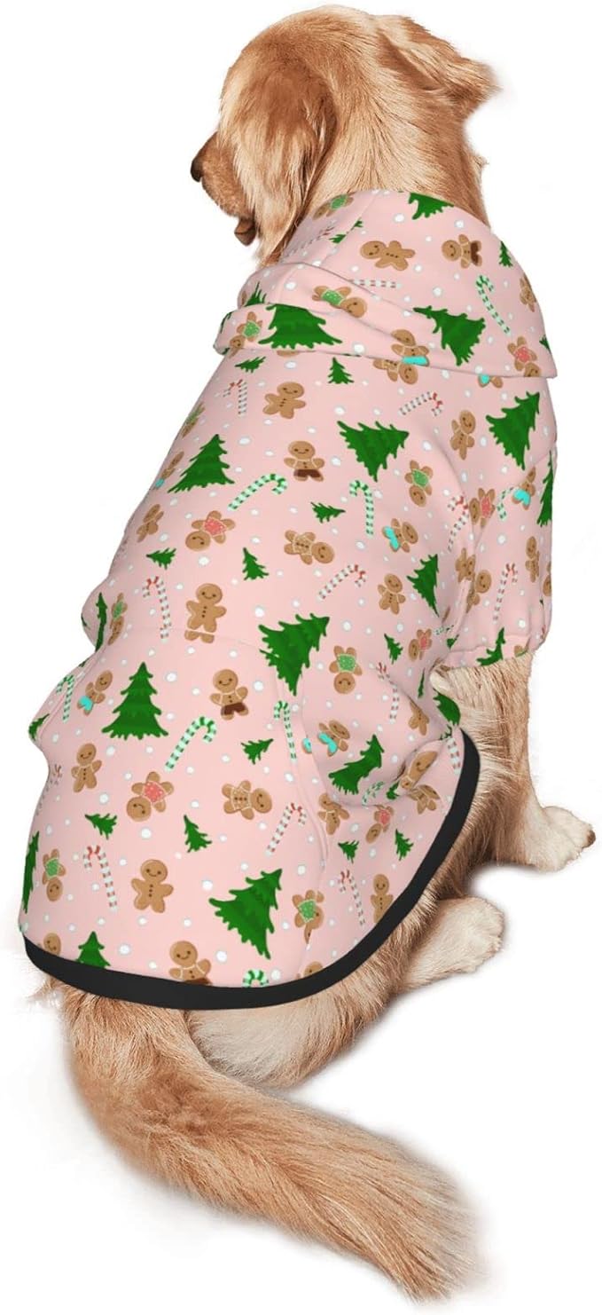 Christmas Gingerbread Men Hoodie,Christmas Cosplay Dog Clothes with Pocket and Hat Winter Clothes Sweaters Large