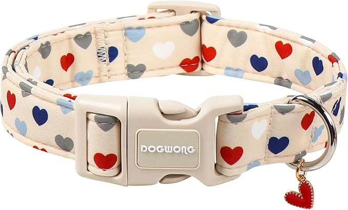 DOGWONG Valentine's Dog Collar-Hearts Print Dog Collar for Large Cute Dog Collars Spring Female Male Pet Gift Adjustable Heavy-Duty Soft Collar，S
