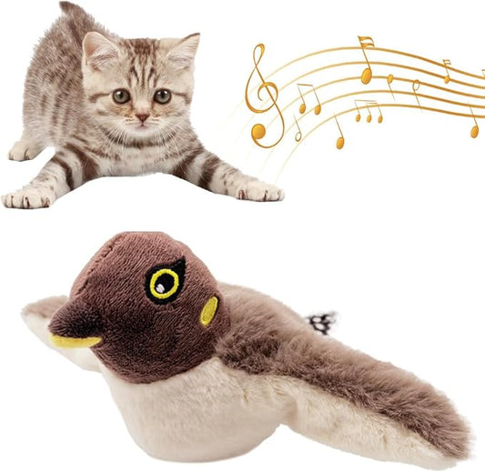 Flapping Bird Cat Toy, Interactive Chirping Bird Cat Toy, Simulated Chirping Bird Cat Toys Flapping Wings, Rechargeable, 3 Modes, Touch Activated (Sparrow #A)