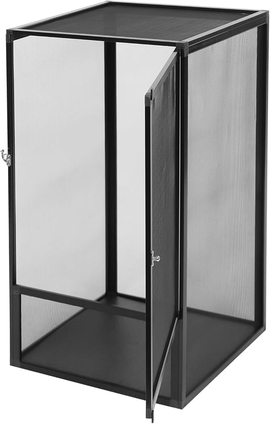 Reptile Terrarium Cage 17.7"x17.7"x31.5", 360° Panoramic Foldable Reptile Terrarium Kit, Aluminum Alloy Mesh Cage Micro Pet Feeding Net Box for Chameleons, Lizards, Snakes, Spiders