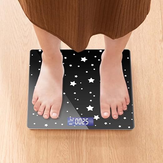 Weight Scale Digital Bathroom Scale Scale for Body Weight 400 lbs Personalized Digital Scale with Backlit Display Easy Read(Battery Not included) - Black and White Stars