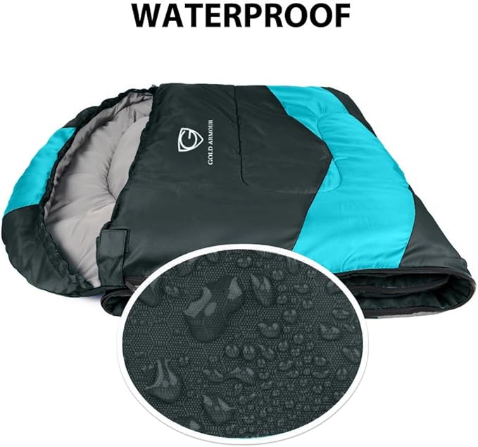 Gold Armour Sleeping Bags for Adults Cold Weather & Warm - Backpacking Camping Sleeping Bag for Kids 10-12, Girls, Boys - Lightweight Compact Camping Essentials Gear Accessories, Right Zipper