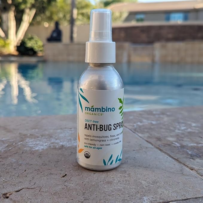 Anti-Bug Spray DEET-Free – Organic, All-Natural Bug Spray Travel Size with Essential Oils – Non-Toxic, Reef Safe, Face-Safe Bug Repellent for Babies, Kids, Adults by Mambino Organics, 4oz 3-Pack
