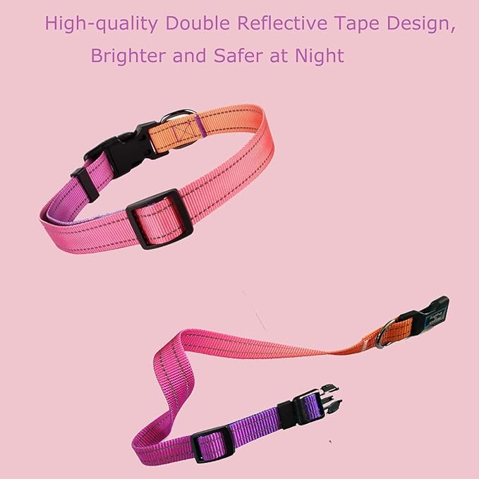 Roses&Poetry Reflective Dog Collar with Gradient Mistyrose, Adjustable Durable Pet Collars for Small Medium Large Dogs (Mistyrose-XS)