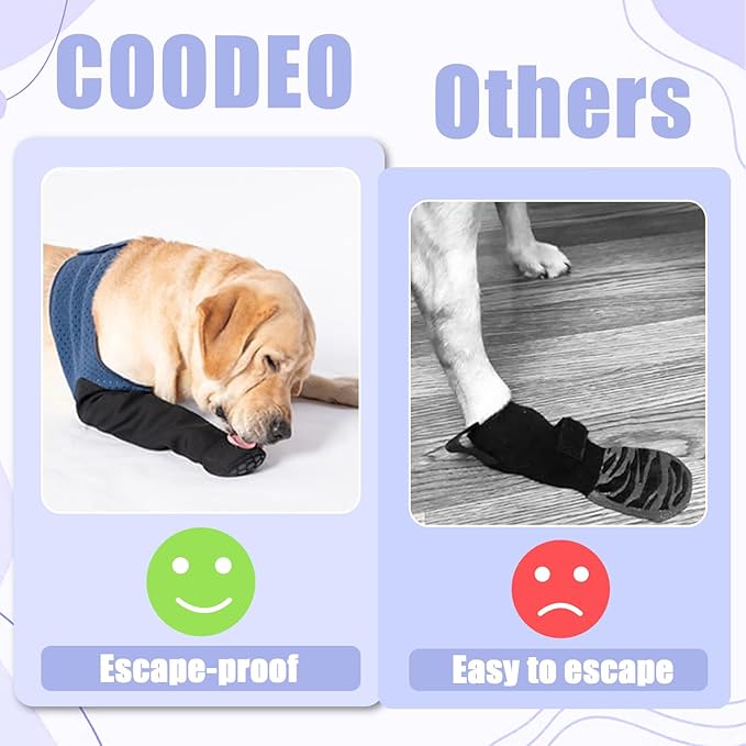 COODEO Dog Socks to Prevent Licking Paws, Healing Boots & Paw Protectors with Non-Slip Bottoms for Wound Protection, Waterproof Sleeve Shoes for Licking（Blue，M_Right