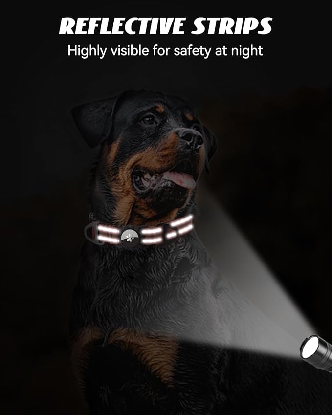 Joytale Airtag Dog Collar, Reflective Pet Collar with Waterproof AirTag Holder, Dual D-Rings, Soft Padded Adjustable for Large Dogs, Brown, L