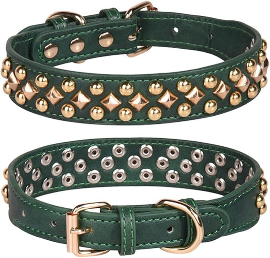 Spiked Dog Collar Soft Pu Leather Mushrooms Rivet Spike Studded Puppy Adjustable Pet Collars for Small Breeds (M, Green3)