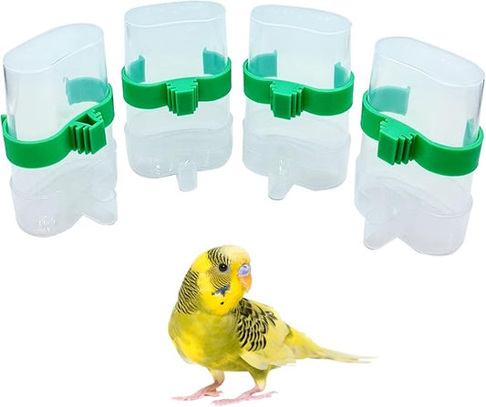 Bird Water Dispenser Parrot Water Feeder Bird Seed Container for Cage Parakeet Waterer Cage Accessories Automatic Feeding for Finch Lovebird Canary Small Birds(4Pcs)