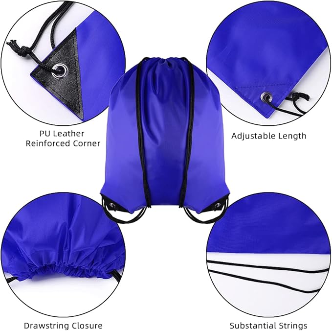 GoodtoU Drawstring Gym Bags Cinch Sack, Nylon Drawstring Backpacks for Sport, Travel, Team (Blue, 60pcs)