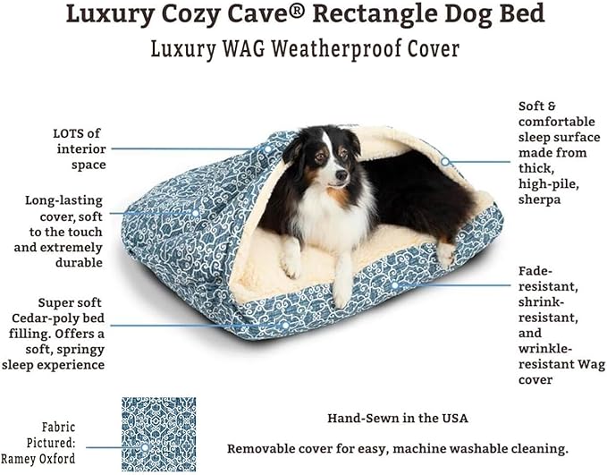 Snoozer Pet Products Luxury Rectangle Cozy Cave, Wag Collection, Extra Large, Pedigree Storm