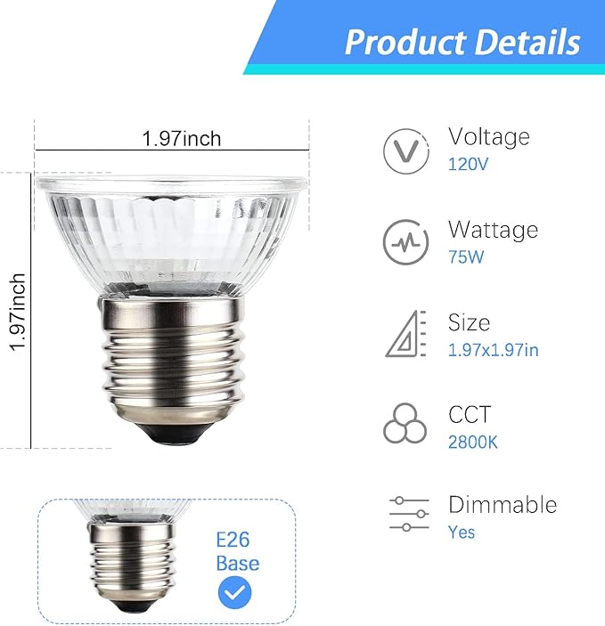 75W UVA UVB Bulbs, 6-Pack Light Turtle Heat Lamp for Reptiles and Amphibian Tanks, Terrariums and Cages, Fit E26 Heat Reptile Lamp,Works with Various Lamp Fixtures