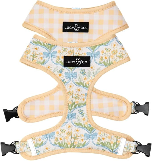 Lucy & Co. Sunshine and Daffodils Reversible Dog Harness, Adjustable Comfort Fit with Dual Leash Attachments, Medium