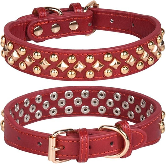 Spiked Dog Collar Soft Pu Leather Mushrooms Rivet Spike Studded Puppy Adjustable Pet Collars for Small Breeds (M, Red3)