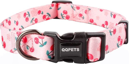 QQPETS Adjustable Soft Dog Collar: Print Flower Pink Multicolor Cute Patterns for XS Small Medium Large Pet Girl Boy Puppy Walking Running Training (S, Sakura Pink)