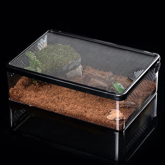 Reptile Feeding Box Clear Terrarium for Geckos, Frog, Lizards, Chameleons, Serpents, Scorpion, Snail, Insect, Hermit Crab, Isopods - 12.6x8.6x3.9inch