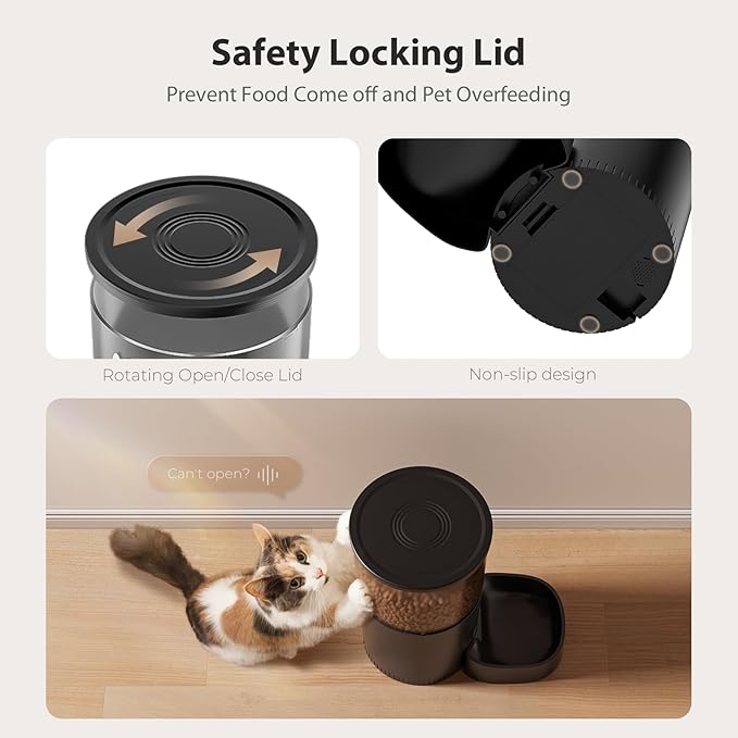 Automatic Cat Feeders, 3L Timed Cat Dry Food Dispenser, Dual Power Supply, Programmable Portion Size, 1-6 Meals Per Day, Auto Pet Feeder for Cats and Small Dogs