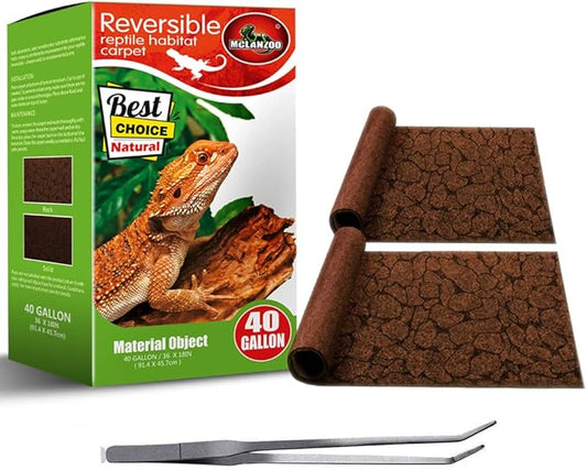 Reptile Carpet 40 Gallon 2 Pack for Bearded Dragon Tank Accessories,Enclosure Terrarium Liner Bedding Mat for Lizard,Gecko,Snake,Chameleons,Tortoise with Tweezers Feeding Tong(36 * 18in)