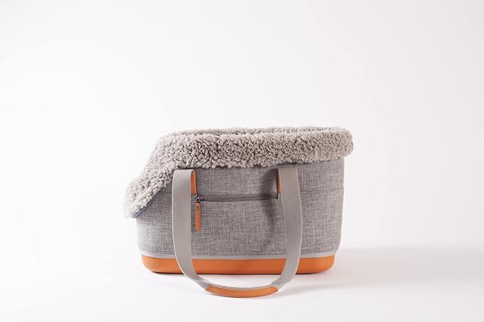 LeftPine x P.L.A.Y. Deluxe Dog Carrier Purse - Soft Sided Pet Travel Tote for Small Dogs & Puppies up to 16 Pounds - Built-in Safety Leash, Machine Washable, Removable Liner, Zipper Pocket (Gray)