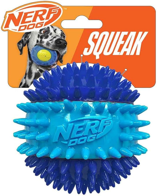 Nerf Dog 3.7in TPR 3-Part Spike Squeak Ball Dog Toy - Dark Blue/Light Blue