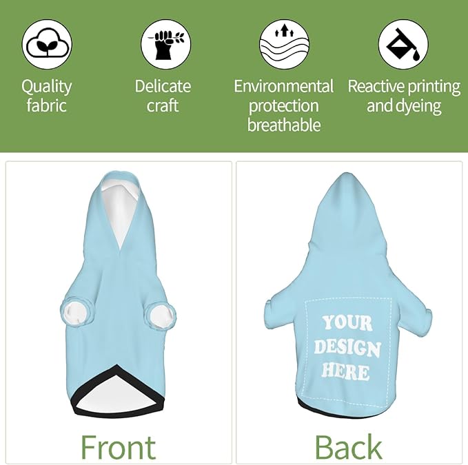 Personalized Dog Hoodie, Custom Dog Costumes for Small Dogs, Holiday Happy Dog Clothes Football Pet Shirt Sweater with Name Number for Girl/Boy Cats/Kitten, LightBlue, S