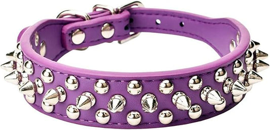Spiked Dog Collar Soft Pu Leather Mushrooms Rivet Spike Studded Puppy Adjustable Pet Collars for Small Breeds (L, Purple)