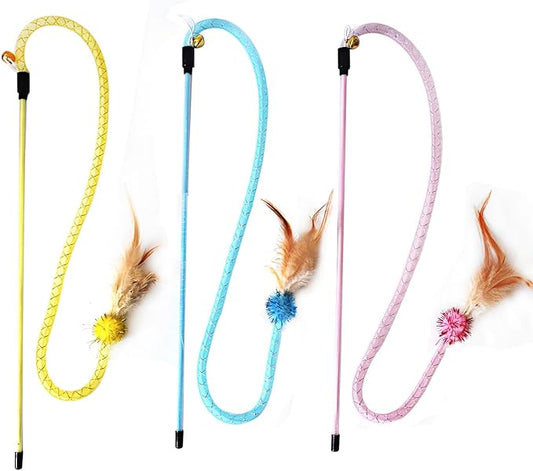 IUHKBH Cat Wands, 3 Colors Mesh Tube Teaser Toys Cute Kitten Wand Interactive Kitty Toy Safe Cat Stuff for All Breed Sizes