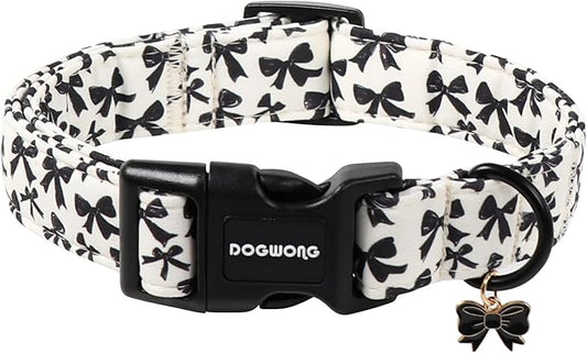 DOGWONG Cute Dog Collar, Black Bow Pattern Dog Collar, Girl Female Dog Collars with Strong Plastic Buckle for Small Dogs,XS
