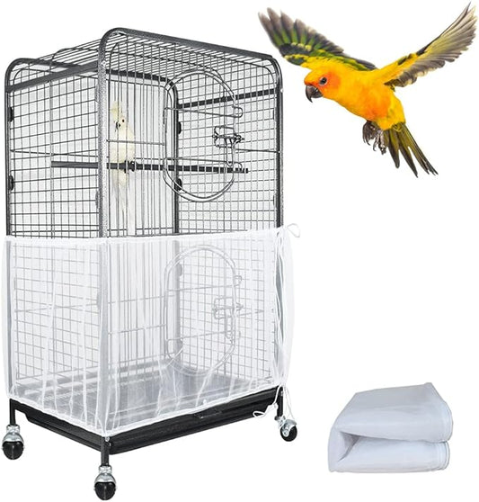 ASOCEA Extra Large Bird Cage Seed Catcher Guard Universal Birdcage Cover Nylon Mesh Net for Parrot Parakeet Macaw Lovebird - White (Not Include Birdcage) …