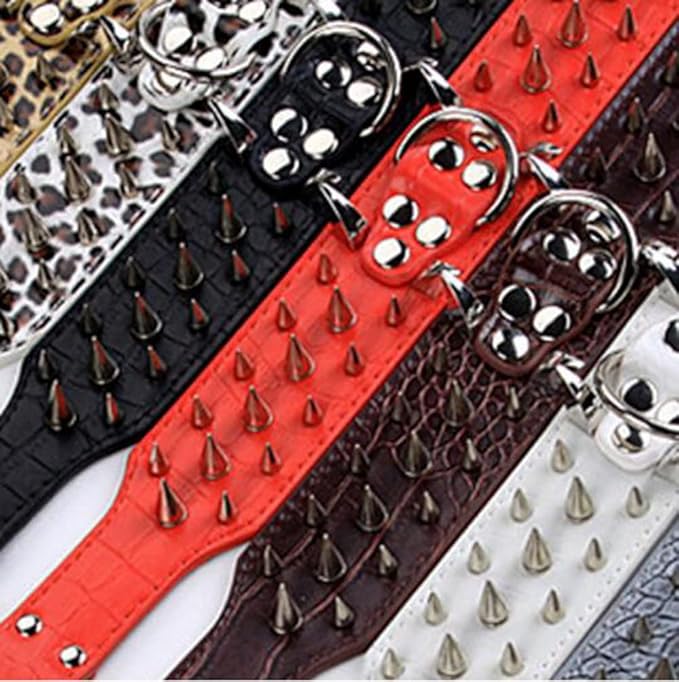 Serijoars Spiked Studded Dog Collar, PU Leather Dog Collar, Adjustable Pet Collars for Medium or Large Breed Pet (M, Gold Brown5)