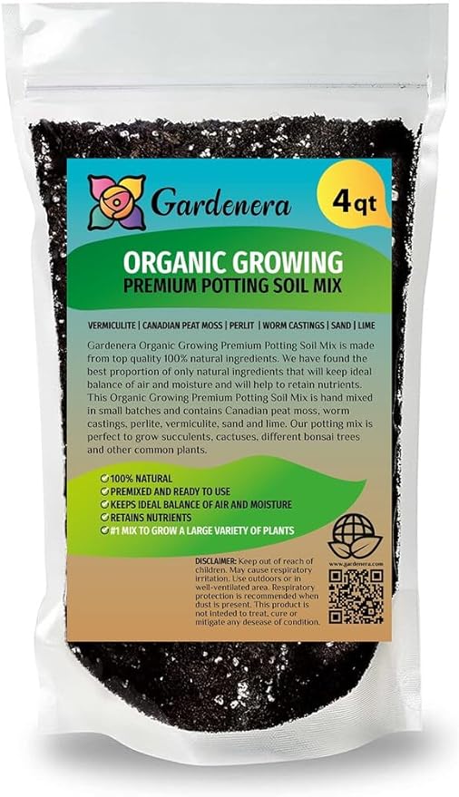 Gardenera Organic Planting Mix - Provide Your Plants with The Perfect Foundation for Thriving Growth - 4 QUARTS