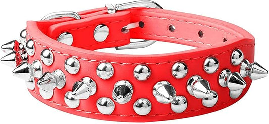 Spiked Dog Collar Soft Pu Leather Mushrooms Rivet Spike Studded Puppy Adjustable Pet Collars for Small Breeds (S, Red)