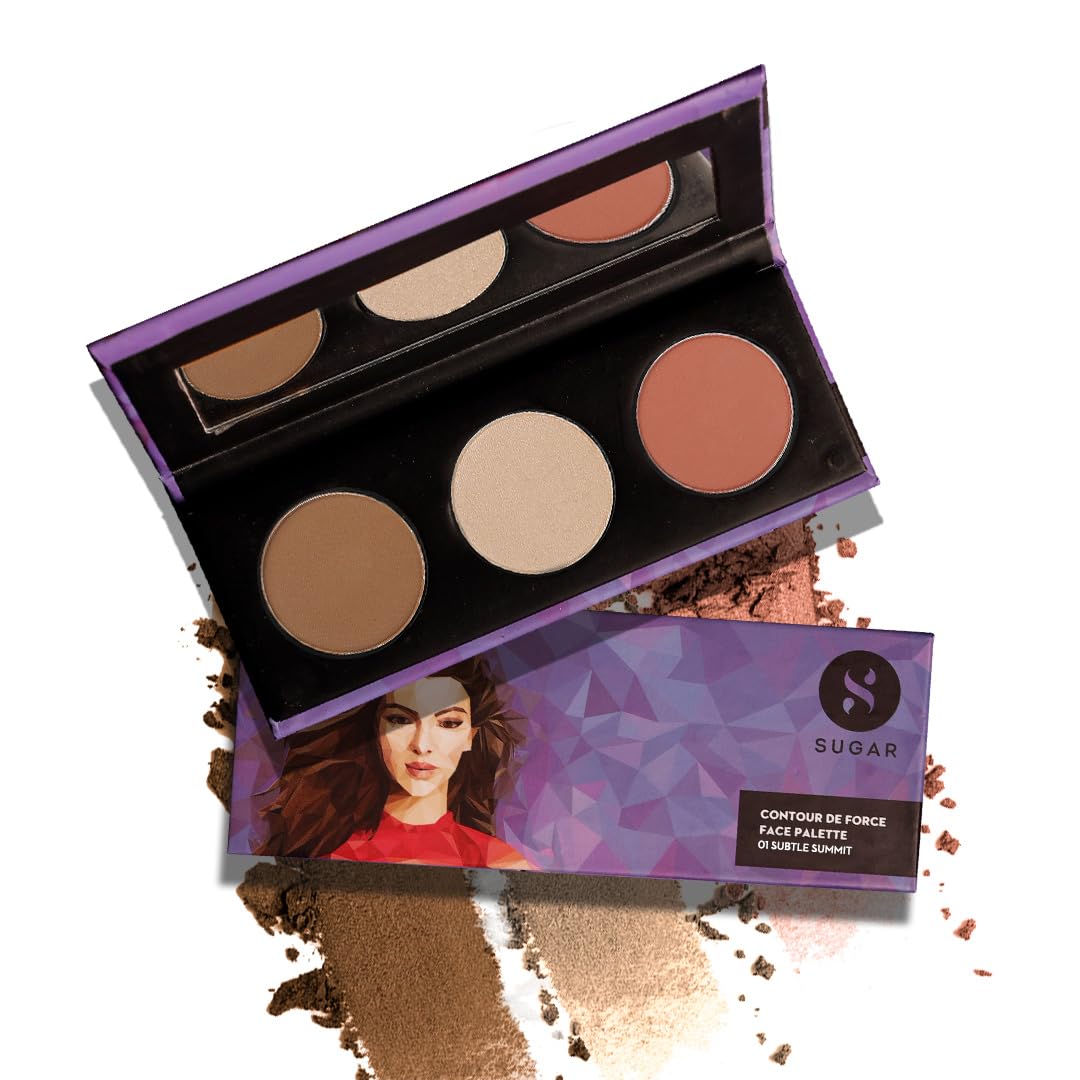 Sugar Cosmetics Contour De Force Face Palette01 Subtle SummitLonglasting formula, Lightweight Blush, Highlighter and Bronzer, Paraben free.