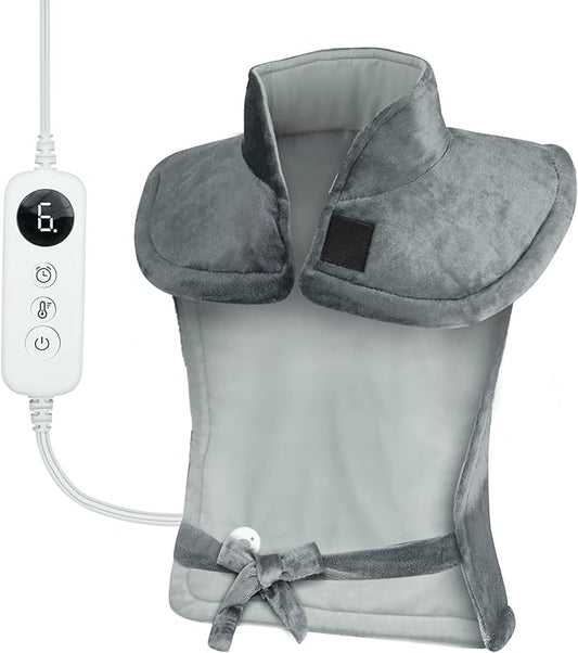 Heating Pad for Back Pain Relief 24'' × 33'' Weighted Heating Pad for Neck and Shoulder Cramps 6 Heat Settings 6 Timers Auto Off Birthday Gifts for Women Men Mom Dad ETL Certified Gray