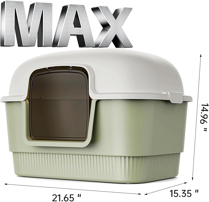 Cat Litter Box with Litter Mat and Scoop,High Wall Enclosed Cat Litter Boxes for Anti-Leakage, Covered Kitty Litter Box with Handle and Buckles for Portability and Privacy, Odor Control (Green)