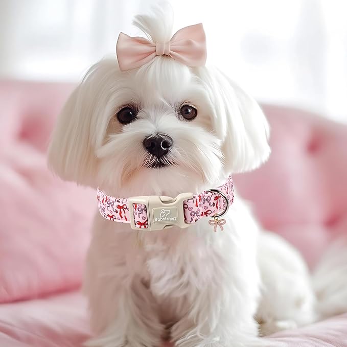 Girl Dog Collar for Large Dogs - Cute Heart Bow Print Girly Dog Collars, Soft Adjustable Spring/Summer Holiday Female Dogs Collar with Quick-Release Buckle XL