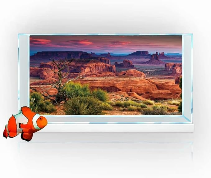 30X18IN Desert Loess Rock Cactus Oasis Reptile Habitat Background, Natural Sunset Desert Themed Terrarium Background, Aquarium Background with 10 EVA Double-Sided Tape