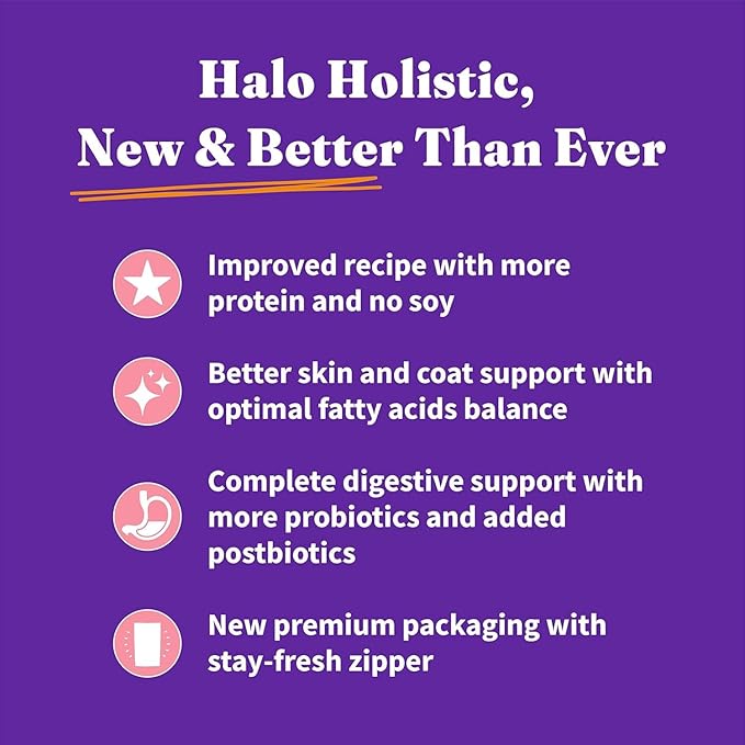 Halo Holistic Cat Food Wild Caught Salmon & Whitefish Formula, Healthy Grains Dry Cat Food, Complete Digestive Health, Kibble for Adult Cats, 10 lb Bag