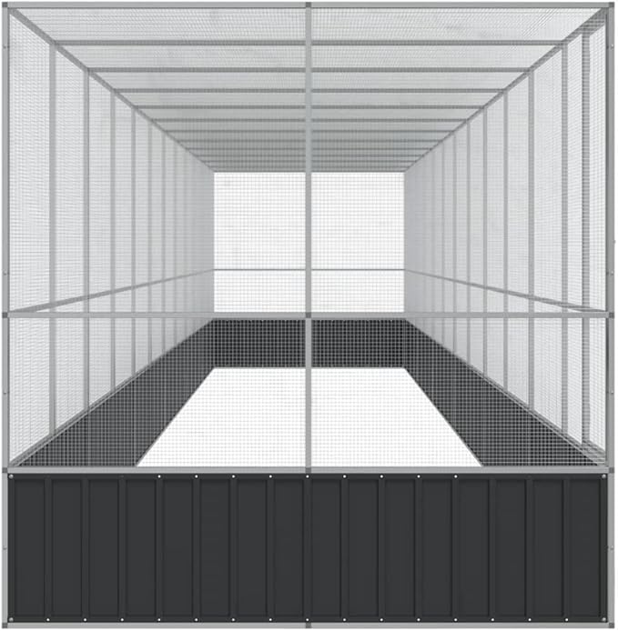 Large Metal Heavy Duty Walk-in Aviary Cage with Extension, Ample Activity Space Bird Cage with Lockable Door Also for Chickens and Rabbits, Silver 490.6"x81.5"x83.5" Steel,-523