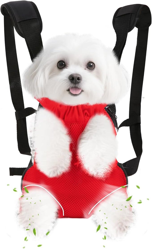 Inspack Dog Backpack Carrier/Cat Carrier, Adjustable Pet Front Carriers Travel Bag for Puppy Medium Dogs, Legs Out, Soft Ventilated Dog Chest Carry Backpacks for Hiking/Camping,10-16 lbs, Red